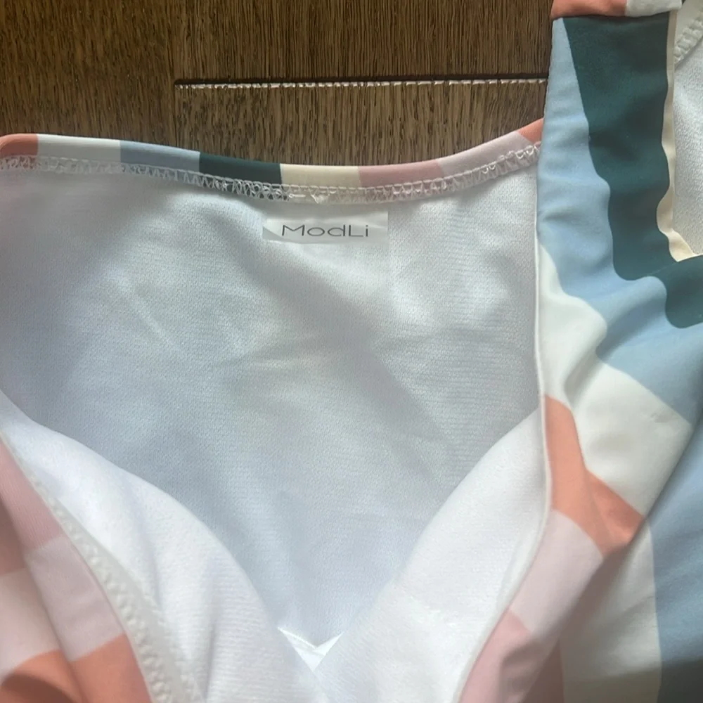 Striped One-Shoulder Swim Top - Picture 2 of 4